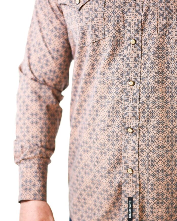 Camisa Rodeo Carte Caballero Sublimada Rombos Naranja